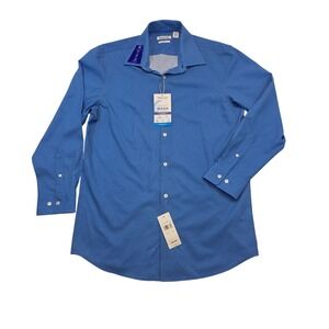 Haggar Slim Fit Dress Shirt Blue Geometric Long Sleeve NWT Size 15 32/33